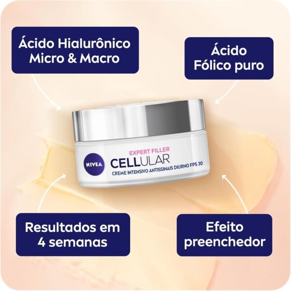 NIVEA Creme Facial Antissinais Cellular Filler Dia FPS 30 49g - Combate sinais de cansaço, reduz rugas e linhas de expressão promovendo firmeza e elasticidade na pele - Imagem 4