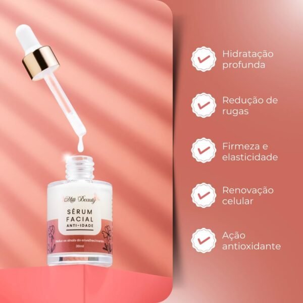 Sérum Facial Anti-Idade de 30ml Com Nano Ácido Hialurônico, Retinol, Óleo de Mosqueta, Colágeno e Alantoína - Reduz Rugas e Linhas, Firmeza, Elasticidade, Hidratação - Miti Beauty - Imagem 3
