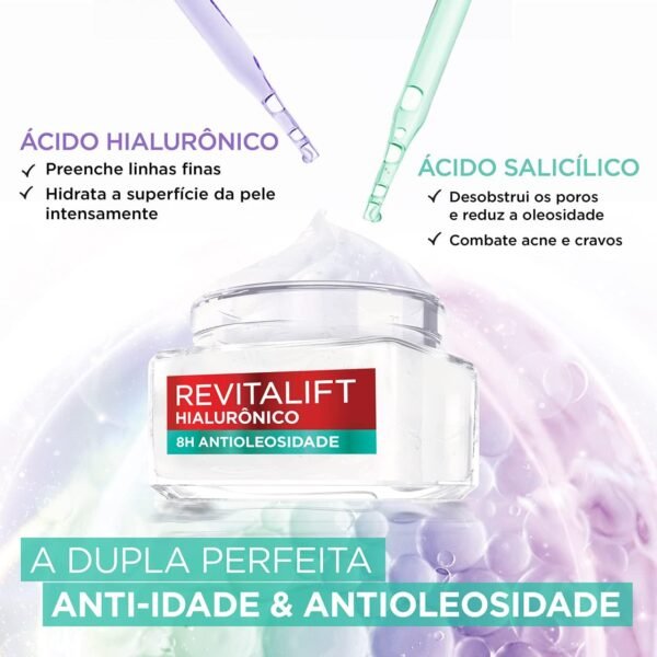 L'Oréal Paris Gel Creme Hidratante Preenchedor Antioleosidade Revitalift Hialurônico, 49g - Imagem 3