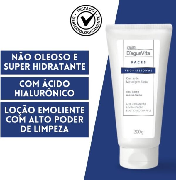 Creme de Massagem Facial Acido Hialuronico 200g Hidratante - Imagem 2