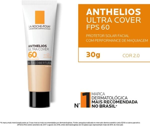 La Roche-Posay, Ultra Cover, Protetor Solar com Cor e Performance de Maquiagem, 12h de cobertura de base em uma única camada, Textura Fluida, Oil free, Toque Seco, FPS60, 40g - Imagem 3