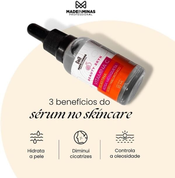 Sérum Facial Anti Idade 4 em 1 Com Vitamina C Ácido Hialurônico Elastina e Rosa Mosqueta Beauty Skin Made In Minas - Imagem 3