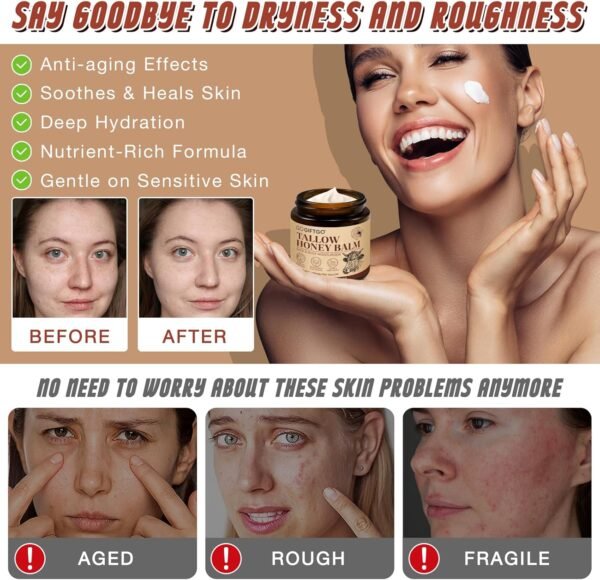 GOGIFTGO Sebo Bovino Para A Pele, Bálsamo De E Mel, O Rosto, Hidratante Facial Sebo, Natural Que Hidrata, Nutre Profundamente Pele Realça Brilho (1 Unidade) - Imagem 3