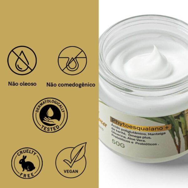 Creme Facial Hidratante Intensivo Phytoesqualano Ácido poliglutâmico Manteiga de karité Prebióticos Pele Seca Anti idade - Imagem 3