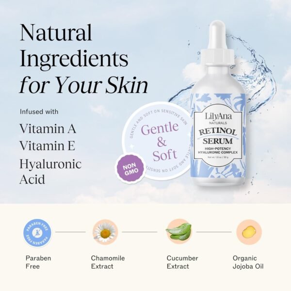 Sérum Retinol da LilyAna Naturals – Sérum Retinol para Rosto tem retinol puro (2,5%) para tratamento eficaz de manchas escuras e cicatrizes de acne – Sérum de vitamina C para rosto - Imagem 3
