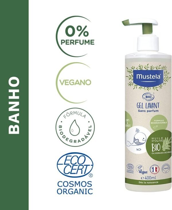 Mustela Gel Lavante Corpo E Cabelo Bio 400Ml - Sabonete Líquido Vegano Sem Fragrância Fórmula Biodegradável Com 97% De Ingredientes De Origem Natural - Imagem 3