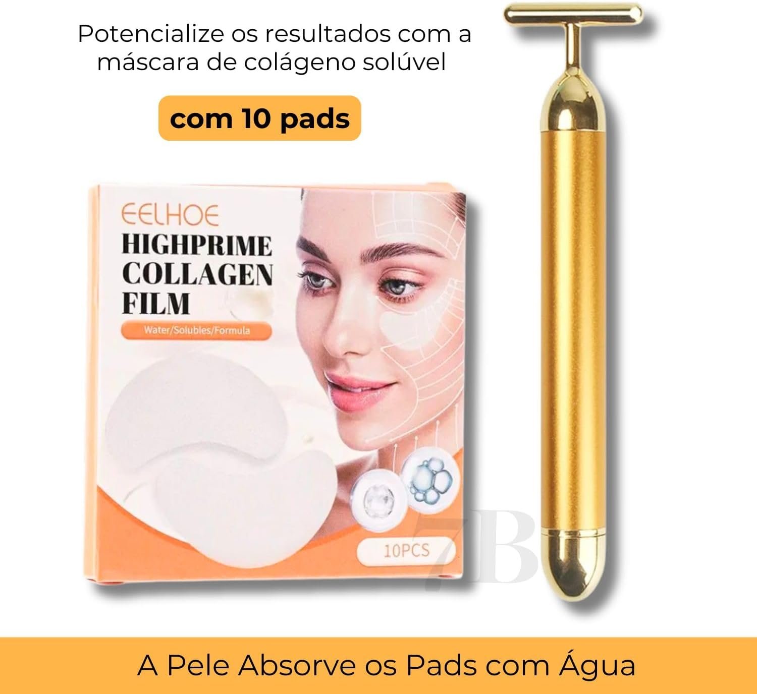 Kit Massageador Facial Gold e Filme Solúvel de Colágeno - Skincare Rejuvenescedor 4 Kit Massageador Facial Gold e Filme Solúvel de Colágeno - Skincare Rejuvenescedor - Imagem 5