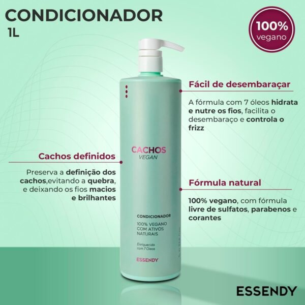 Condicionador Cachos Vegan 1L - Hidratação Profunda, Controle de Frizz e Definição - 100% Vegano e Natural, Com 7 Óleos Nutritivos - Imagem 3