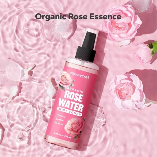 SilkySecret Spray De Água De Rosas Orgânico (8,45 Fl Oz), Spray De Água De Rosas Para Rosto E Cabelo, Tônico Hidratante Facial, Água De Rosas Para Cuidados Com A Pele - Imagem 3