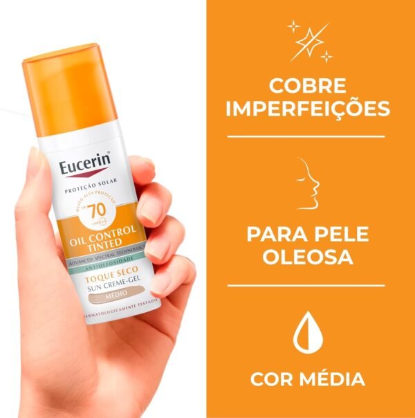 Eucerin, Protetor Solar Facial Oil Control Tinted com Cor FPS70 50g - Imagem 3