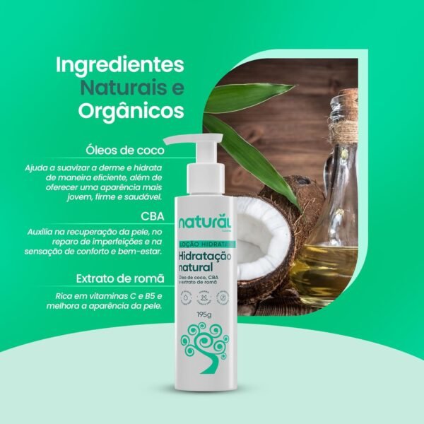 NATURAL Combo Loção Hidratante Corporal Natural com Óleo de Coco, CBA e Extrato de Romã - Kit com 3 Unidades - Hidratação e Cuidado para Todos os Tipos de Pele - Imagem 3