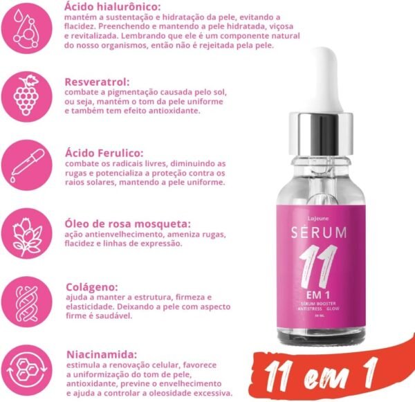 Sérum Facial 11em1 - Niacinamida +Rosa Mosqueta+ Extrato de Açaí - Pele hidratada, macia e iluminada-Unissex- Para todos os tipos de pele 95% Ingredientes Naturais - 30ml - Imagem 4