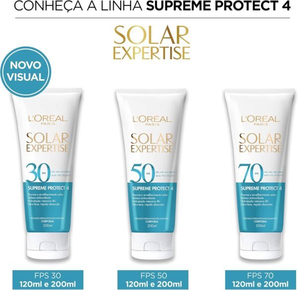 Protetor Solar Corporal L'Oréal Paris Solar Expertise FPS 50 200ml - Previne o Envelhecimento Solar, Textura Ultra-leve, Hidrata e Protege a pele - Imagem 6