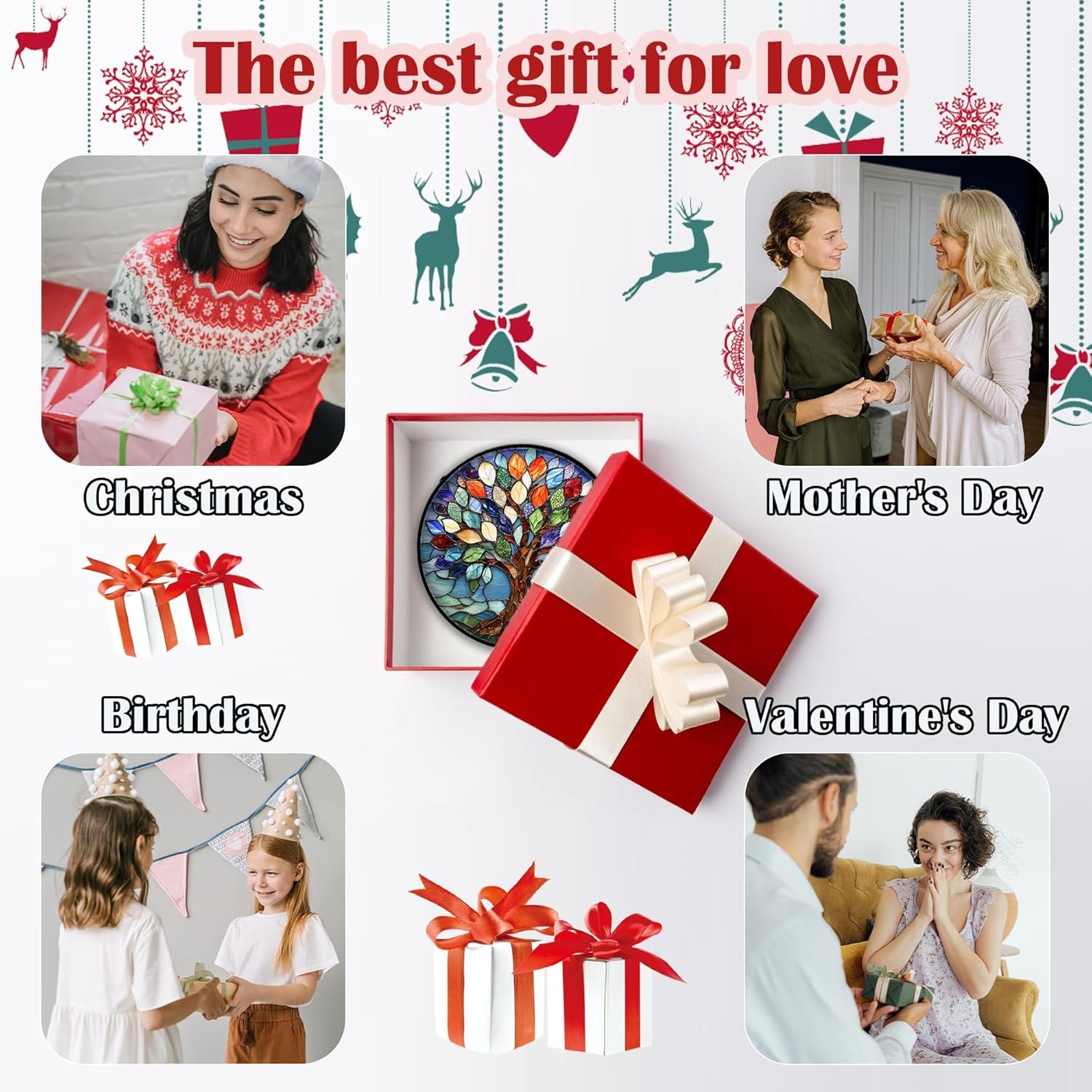 DASTOLL Pendurado em vitrais, árvore colorida da vida, apanhadores de sol, painel de vidro azul para decoração de aniversário para mulheres, homens, esposa, tia e mãe, 16 cm - Imagem 6