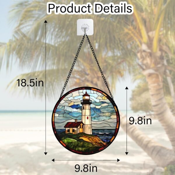 DASTOLL Vitral pendurado, farol oceano, apanhadores de sol, painel de vidro, azul e verde, para aniversário, para mulheres, homens, esposa, tia e mãe, 25 cm - Imagem 5