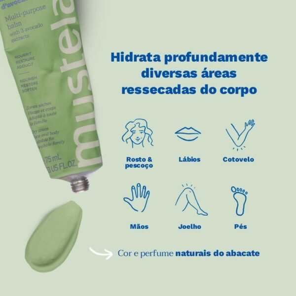 Mustela Bálsamo Multifuncional 75ml - Hidratante para áreas ressecadas do corpo com 3 extratos de Abacate, com 99,7% de ingredientes de origem natural - Para Bebês, Crianças e toda a Família - Imagem 3