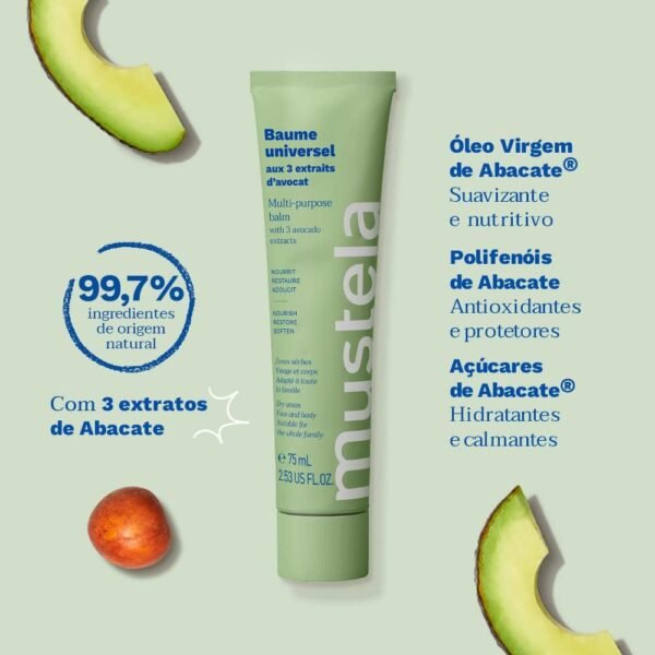 Mustela Bálsamo Multifuncional 75ml - Hidratante para áreas ressecadas do corpo com 3 extratos de Abacate, com 99,7% de ingredientes de origem natural - Para Bebês, Crianças e toda a Família - Imagem 4
