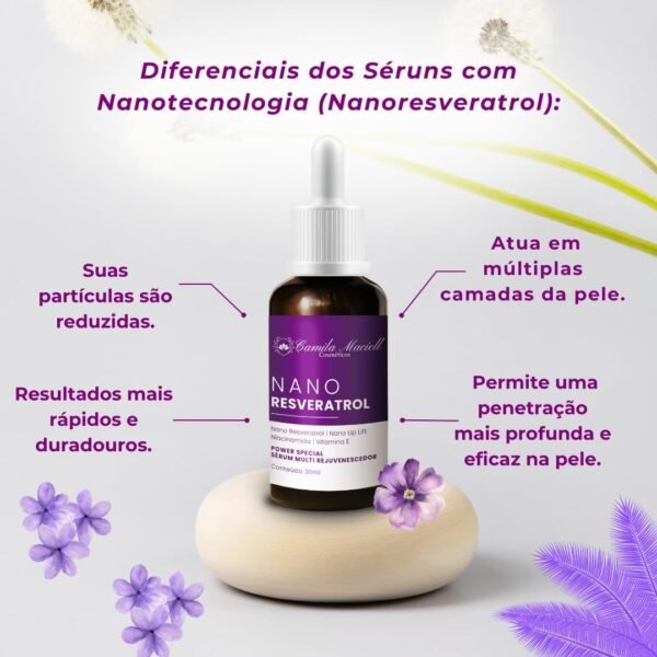 Sérum Facial Nano Resveratrol Camila Maciell, Sérum Antienvelhecimento com Nanoresveratrol, Niacinamida, Vitamina E e Nano Up Lift + Ação Antioxidante, Firmeza, Rejuvenescimento – 30ml - Imagem 6