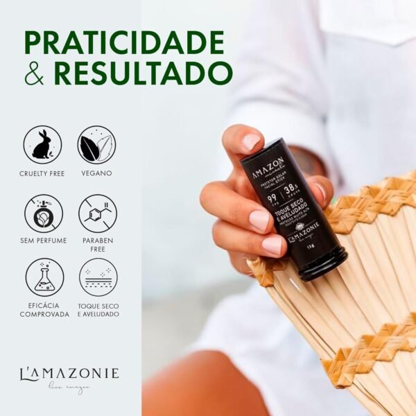 Protetor Solar de Tratamento FPS 99 - Toque seco, À Prova D’água e Suor - Ação Hidratante, Cicatrizante, Anti-Irritação - Óleos de Buriti, Babaçu e Aveia - Vegano e Cruelty Free - L'AMAZONIE - 13g - Imagem 3