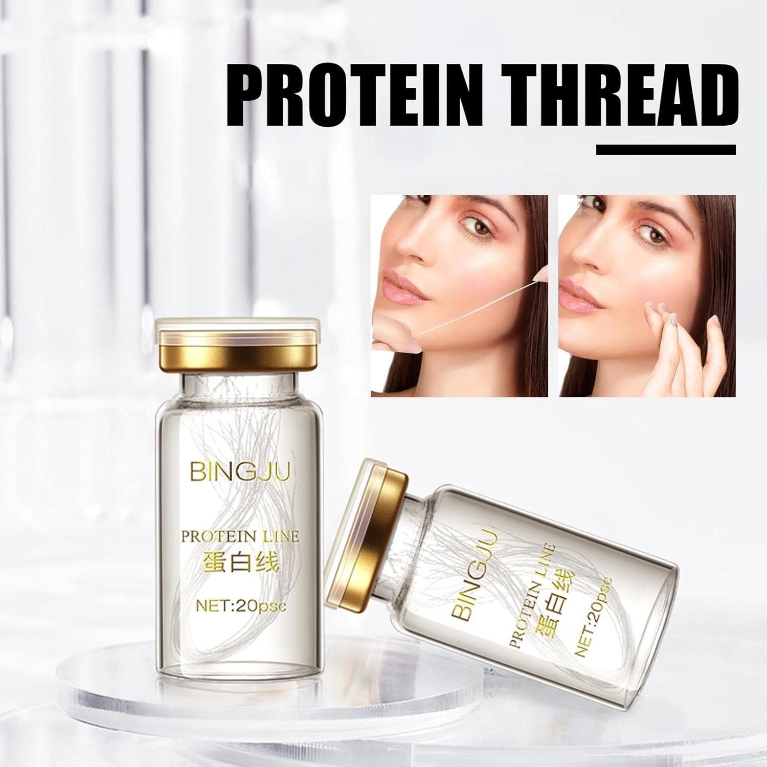 Rosto Fios Proteína,Gold Face Serums Colágeno Ativo Fio Seda | Fio colágeno absorvível para lifting facial, essência carving facial para rosto (com 20 fios proteína) A/r 4 Rosto Fios Proteína,Gold Face Serums Colágeno Ativo Fio Seda | Fio colágeno absorvível para lifting facial, essência carving facial para rosto (com 20 fios proteína) A/r - Imagem 5