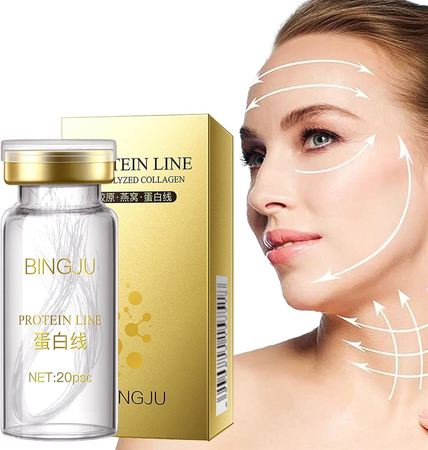 Rosto Fios Proteína,Gold Face Serums Colágeno Ativo Fio Seda | Fio colágeno absorvível para lifting facial, essência carving facial para rosto (com 20 fios proteína) A/r 5 Rosto Fios Proteína,Gold Face Serums Colágeno Ativo Fio Seda | Fio colágeno absorvível para lifting facial, essência carving facial para rosto (com 20 fios proteína) A/r - Imagem 6