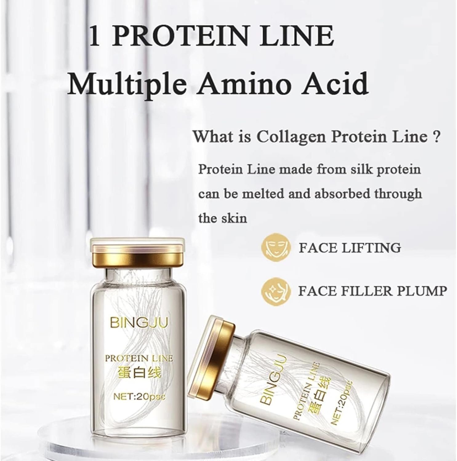 Rosto Fios Proteína,Gold Face Serums Colágeno Ativo Fio Seda | Fio colágeno absorvível para lifting facial, essência carving facial para rosto (com 20 fios proteína) A/r 6 Rosto Fios Proteína,Gold Face Serums Colágeno Ativo Fio Seda | Fio colágeno absorvível para lifting facial, essência carving facial para rosto (com 20 fios proteína) A/r - Imagem 9