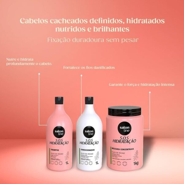 Salon Line, S.O.S Hidratação, Kit Hidratação Turbinada, Produtos Não Veganos - Para Cabelos Lisos, Ondulados, Cacheados e Crespos, 1 kg e 1 L - Imagem 3