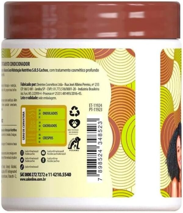 Salon Line, Máscara Capilar, SOS Cachos, Coco, Hidratação Nutritiva, Vegano - Cabelos Ondulados, Cacheados e Crespos, 1 Kg - Imagem 3