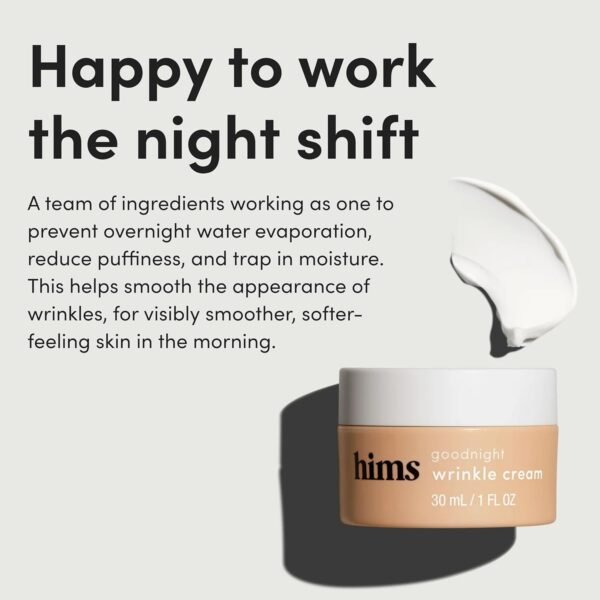 Creme de rugas masculino hims Goodnight – Hidratante facial masculino com ácido hialurônico, manteiga de karité e cafeína – reduz rugas enquanto você dorme – 30 ml - Imagem 3