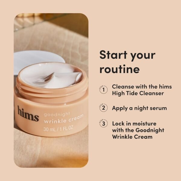 Creme de rugas masculino hims Goodnight – Hidratante facial masculino com ácido hialurônico, manteiga de karité e cafeína – reduz rugas enquanto você dorme – 30 ml - Imagem 5