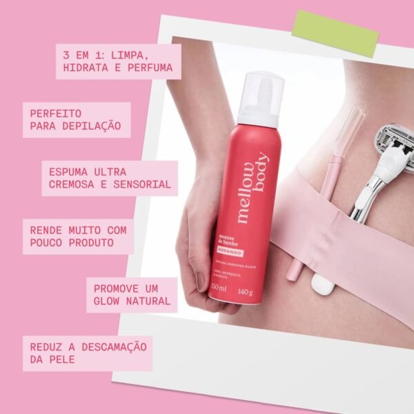 Mellow Mousse de Morango, Espuma de Banho, Hidrata e Limpa a Pele, Vegano e Cruelty-Free, 150ml - Imagem 3