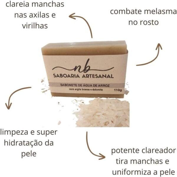 Sabonete Clareador Hidratante Água de Arroz Argila Branca e Dolomita kit c/3 un - Imagem 3