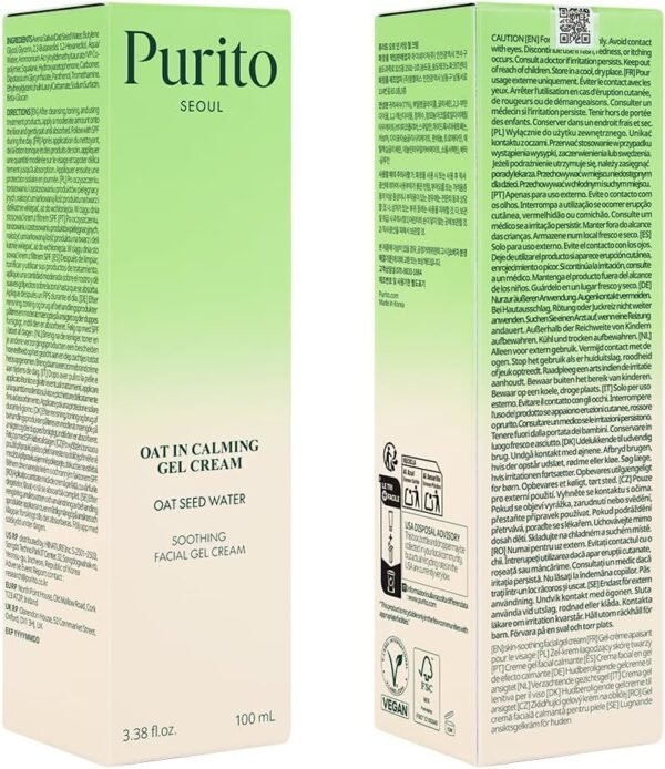 PURITO Creme de gel calmante de aveia para hidratação e suavização, leve, hidratante não pegajoso para peles sensíveis, não comedogênico, sem fragrância, cuidados com a pele coreana, 100 ml - Imagem 9