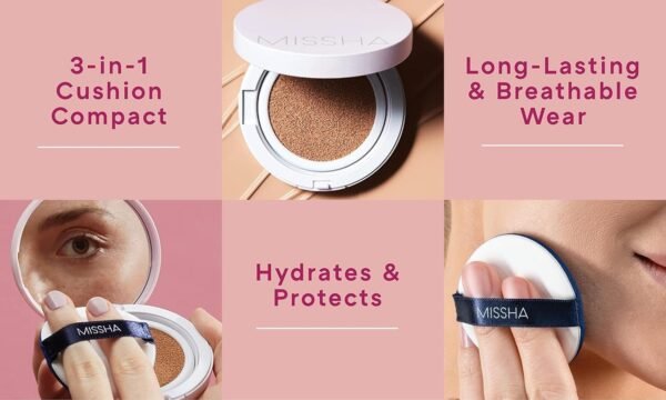 MISSHA Magic Cushion Foundation No.23 Natural Bege Para Pele Clara Com Tom De Pele Neutro Cobertura Impecável, Acabamento Úmido, Fácil Aplicação Para Todos Os Tipos De Pele - Imagem 3