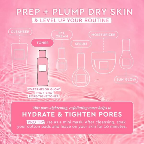 Glow Recipe Watermelon Glow PHA + BHA Pore-Tight Face Toner - PHA Hydrating Toner & BHA Exfoliant with Cactus Water, Cucumber, Tea Tree & Hyaluronic Acid for a Smooth Watermelon Glow (150ml) - Imagem 4