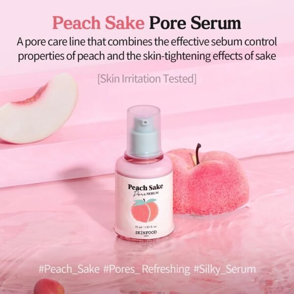 SKINFOOD Peach Sake Pore Serum - Pore Minimizer & Sebum Control - Skin Smoothing Facial Serum for Oily Skin - Pore Refining Serum & Pore Tightening - Acne Reducer & Minimizing Serum - 55ml (1.85 oz) - Imagem 3