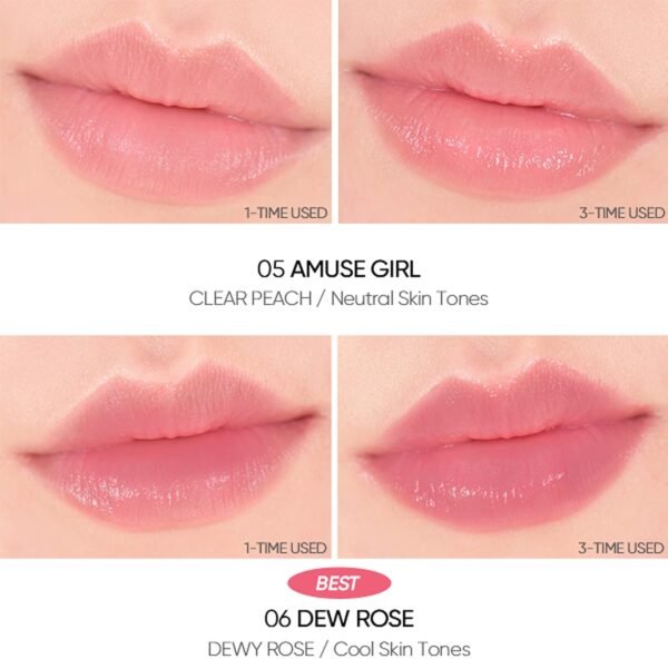 Amuse SEOUL DEW BALM 01 BALLERINA | rosa bebê orvalhado | Orvalhado, hidratante, matizado brilhante, acabamento úmido e saudável, vegano - Imagem 8