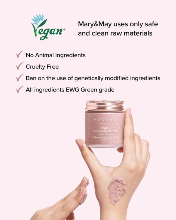 Mary&May Vegan Rose Hyaluronic Hydra Wash Off Mask 125g, Clean Pores, Sebum Control, Longer hydration, Hyaluronic, Rose Petals, Clay Mask, Korean Facial Mask, marynmay - Imagem 6