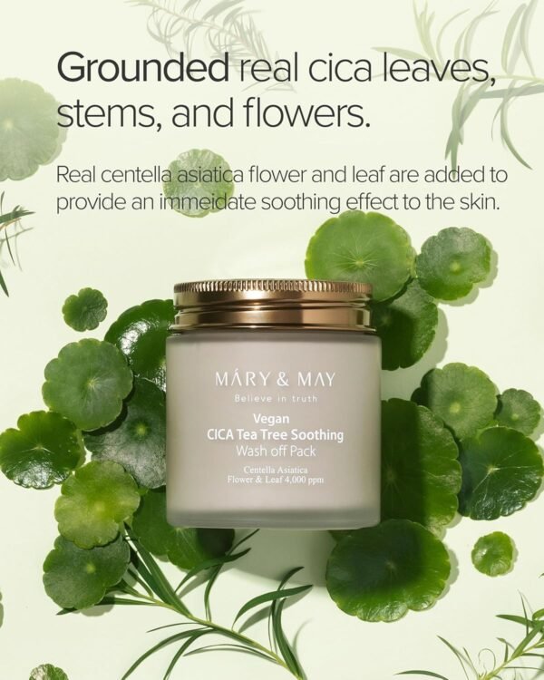 Mary&May Vegan Cica Tea Tree Soothing Wash Off Mask 125g, Blackhead Care, Clean Pores, Sebum Control, Sooth Sensitive Skin, Clay Mask, Korean Facial Mask, marynmay - Imagem 3
