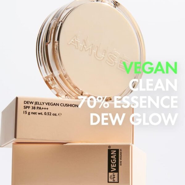 AMUSE Base de almofada vegana Seul Dew Jelly 01 SOONSOO | orvalhado, brilho, longa duração, cobertura dupla, beleza limpa, leve, aparência natural, base para pele sensível, almofada hidratante - Imagem 4