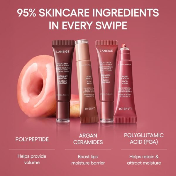 LANEIGE Glaze Craze Sérum labial matizado esmalte pêssego: hidratação nutritiva com polipeptídeo - Imagem 5