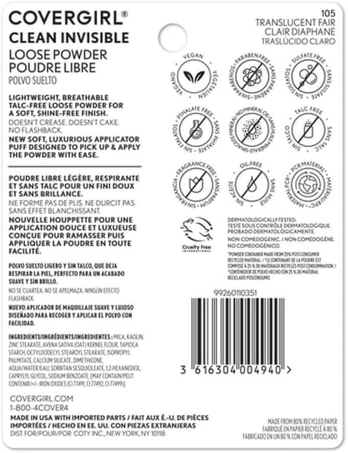 Professional Loose Powder - # 105 Translucent Fair by CoverGirl for Women - 0.7 oz Powder 5 Professional Loose Powder - # 105 Translucent Fair by CoverGirl for Women - 0.7 oz Powder - Imagem 8