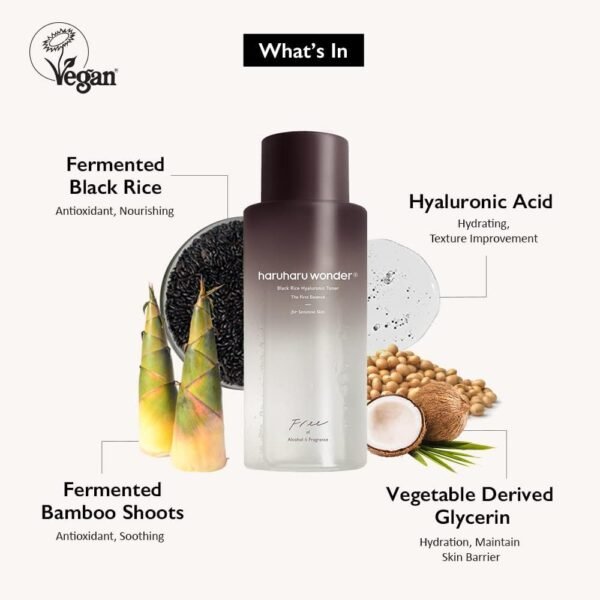Haruharu Wonder Black Rice Hyaluronic Toner for Sensitive Skin, 10.1 fl oz / 300ml | Alcohol Free, Fragrance Free | Vegan, Cruelty Free, EWG-Green - Imagem 4