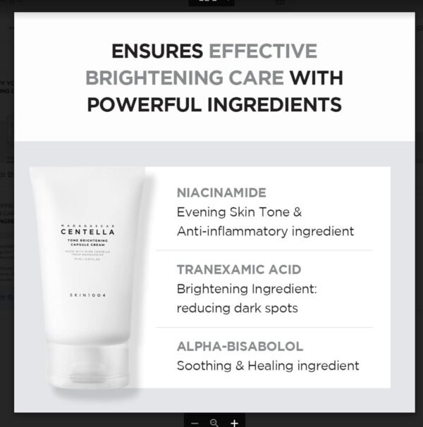 SKIN1004 Cápsula De Creme Iluminador Madagascar Centella Tone 75 Ml, 2,53 Fl.Oz, Hidratante E Iluminador Não Pegajoso - Imagem 3