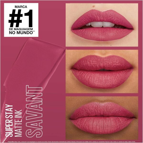 Maybelline NY Batom Líquido Matte Ink SuperStay Longa Duração 150 Savant, 5ml - Imagem 3