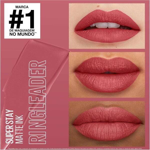 Maybelline NY Batom Líquido Matte Ink SuperStay Longa Duração 175 Ringleader, 5ml - Imagem 3