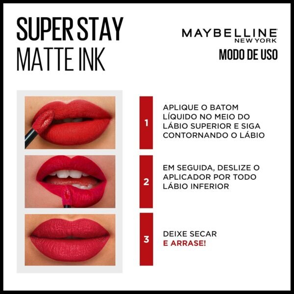 Maybelline NY Batom Líquido Matte Ink SuperStay Longa Duração 175 Ringleader, 5ml - Imagem 4