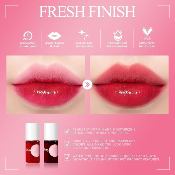 bayfree Lip Tint Stain Set, Korean Water Tint Lightweight Non-sticky, Waterproof Long Lasting Liquid Blush & Lip Stain, Transfer-Proof, Matte Finish Lip Color Makeup - Imagem 3