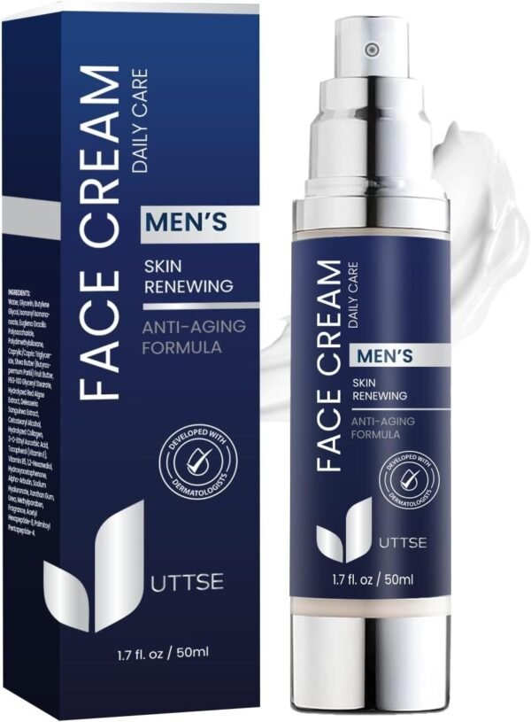 6-in-1 Creme facial para homens: creme antienvelhecimento e rugas para homens com colágeno, ácido hialurônico, vitaminas E e B, manteiga de karité - removedor de manchas escuras e tratamento de bolsas