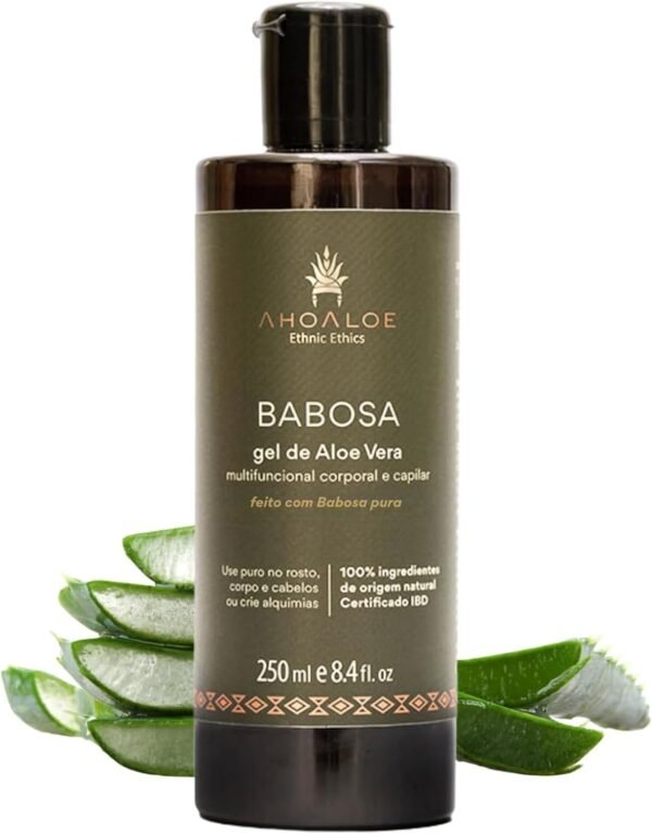 AHOALOE Babosa Puro Gel de Aloe Vera - Gel Multifuncional Corporal e Capilar - Hidratação Profunda - Rico em Vitaminas e Nutrientes - Revitaliza e Regenera - Todos os Tipos de Pele e Cabelo - 250ml
